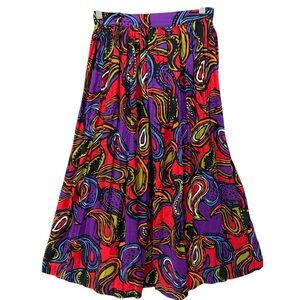 80s Psychedelic Paisley A-Line Midi Skirt Made in USA Funky Vintage Boho Art 8 💜